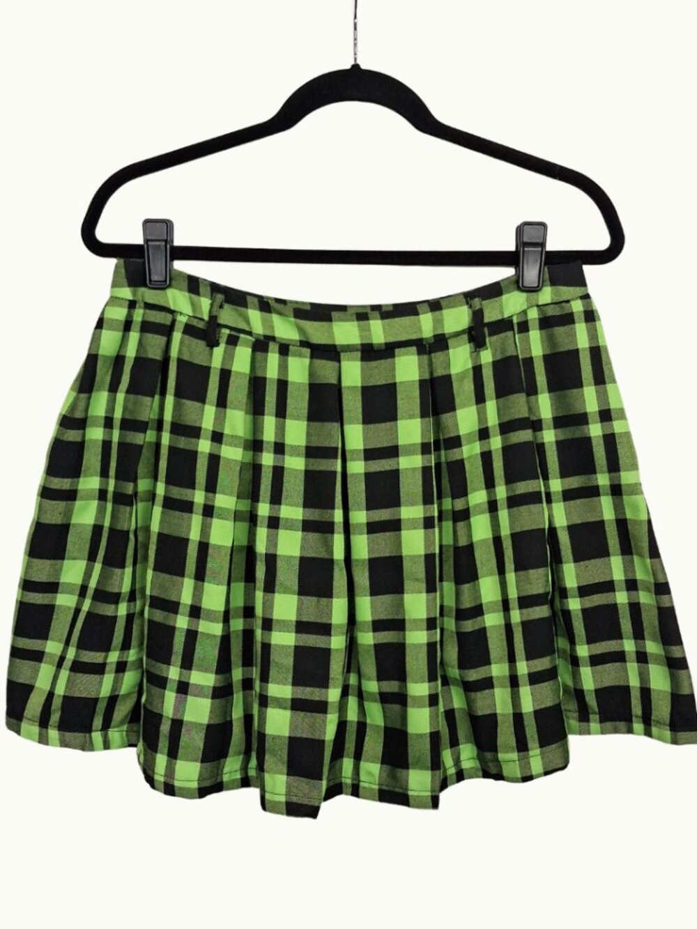 HOT TOPIC Green Black Plaid Skirt Mini Box Pleat Goth Edgy Streetwear Medium